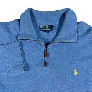 Polo Ralph Lauren Quarter Zip Sweater Mens XXL Blue Cotton Knit Pullover Logo